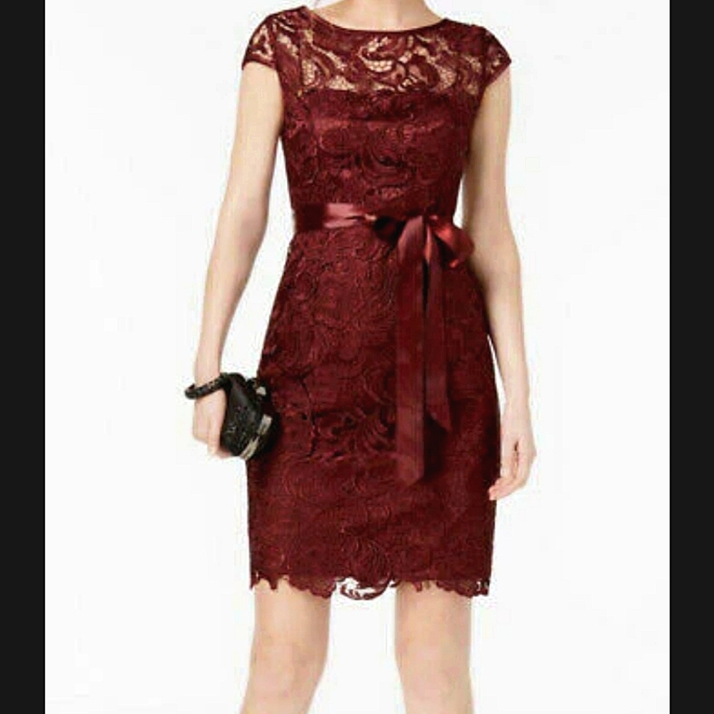 Adrianna Papell Rose Red Lace Illusion Party Dress XS - Picture 12 of 13